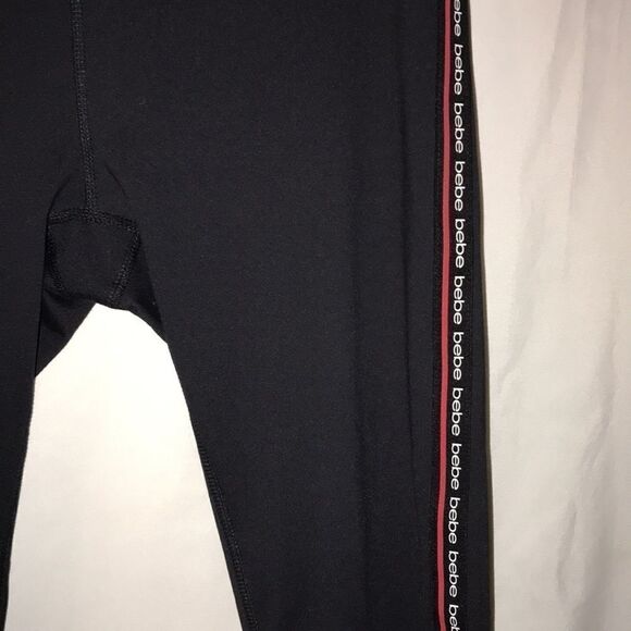 Bebe Sports Women's Black Contrast Logo Tape Wide Waistband Leggings Size Large - Picture 3 of 7